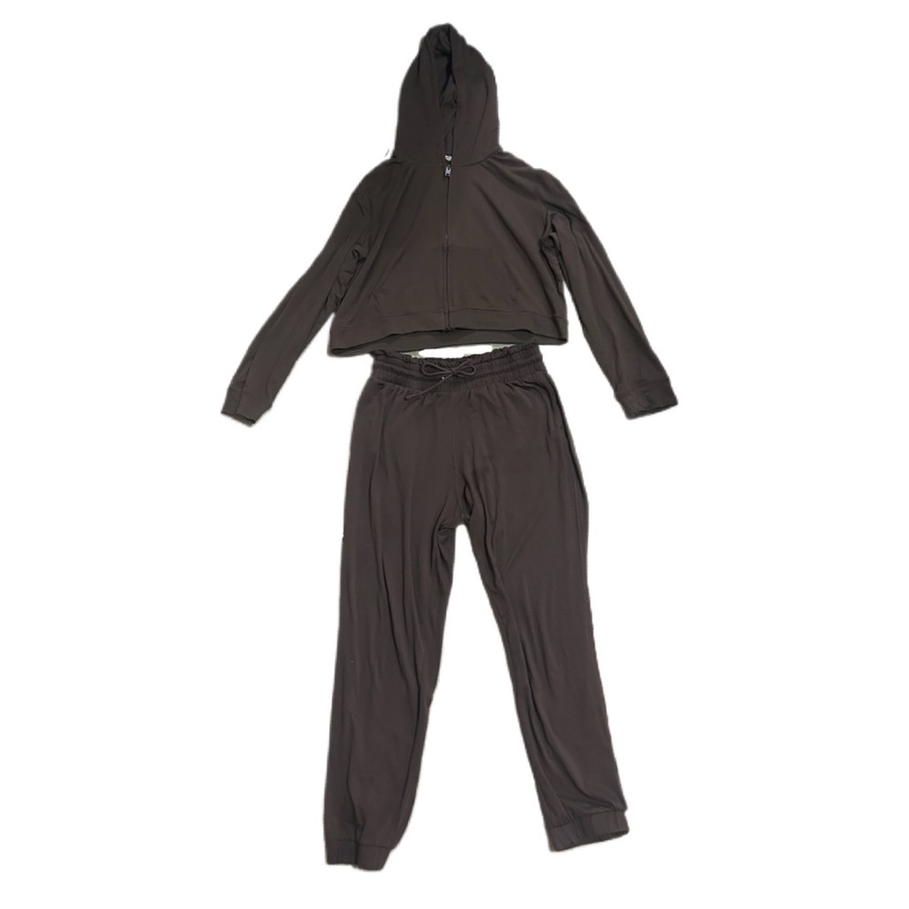 Dark Brown Tracksuit Set Jogger Sweatpants Hoodie matching claw clip - Picture 2 of 10